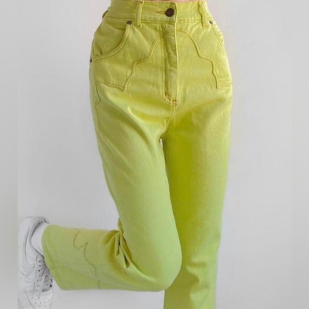 Free people Pastiche - Neon Green Western High Rise Straight Leg Jean, Sz. 28